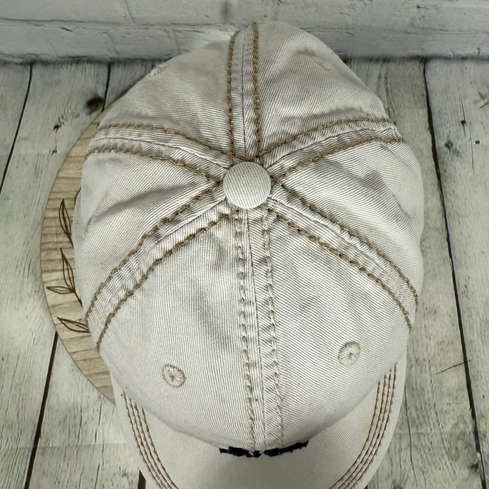 Life is Good Script Spellout Hat Strapback Cap Beige Blue Thick Stitched Outdoor - Picture 5 of 10